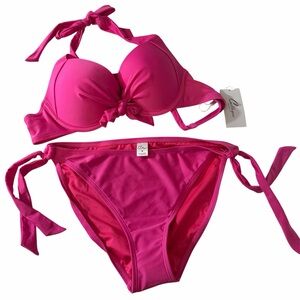 Colloyes Neon Rose Bikini Swimsuit Set M